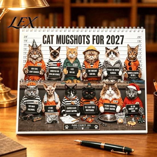 Extra Large Date Display 2027 Funny Cat Wall Calendar for Home Office, Print Monthly Planner with Space Saving Hanging 12 Unique Cute Photos,