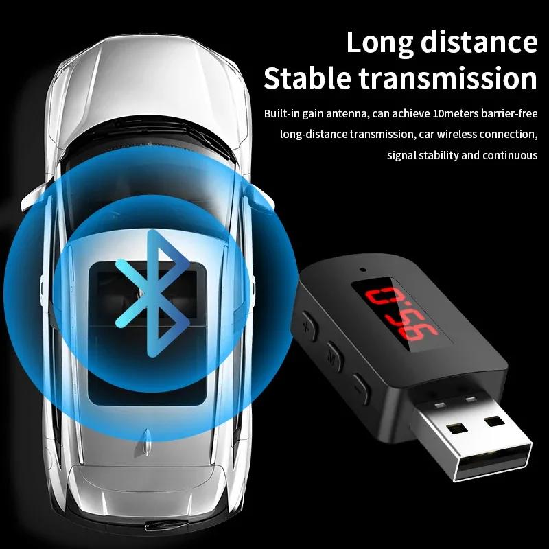 USB Bluetooth 5.4 FM-передатчик с микрофоном, громкая связь, автомобильный комплект, светодиодный дисплей, аудио/музыкальный приемник для FM-радио
