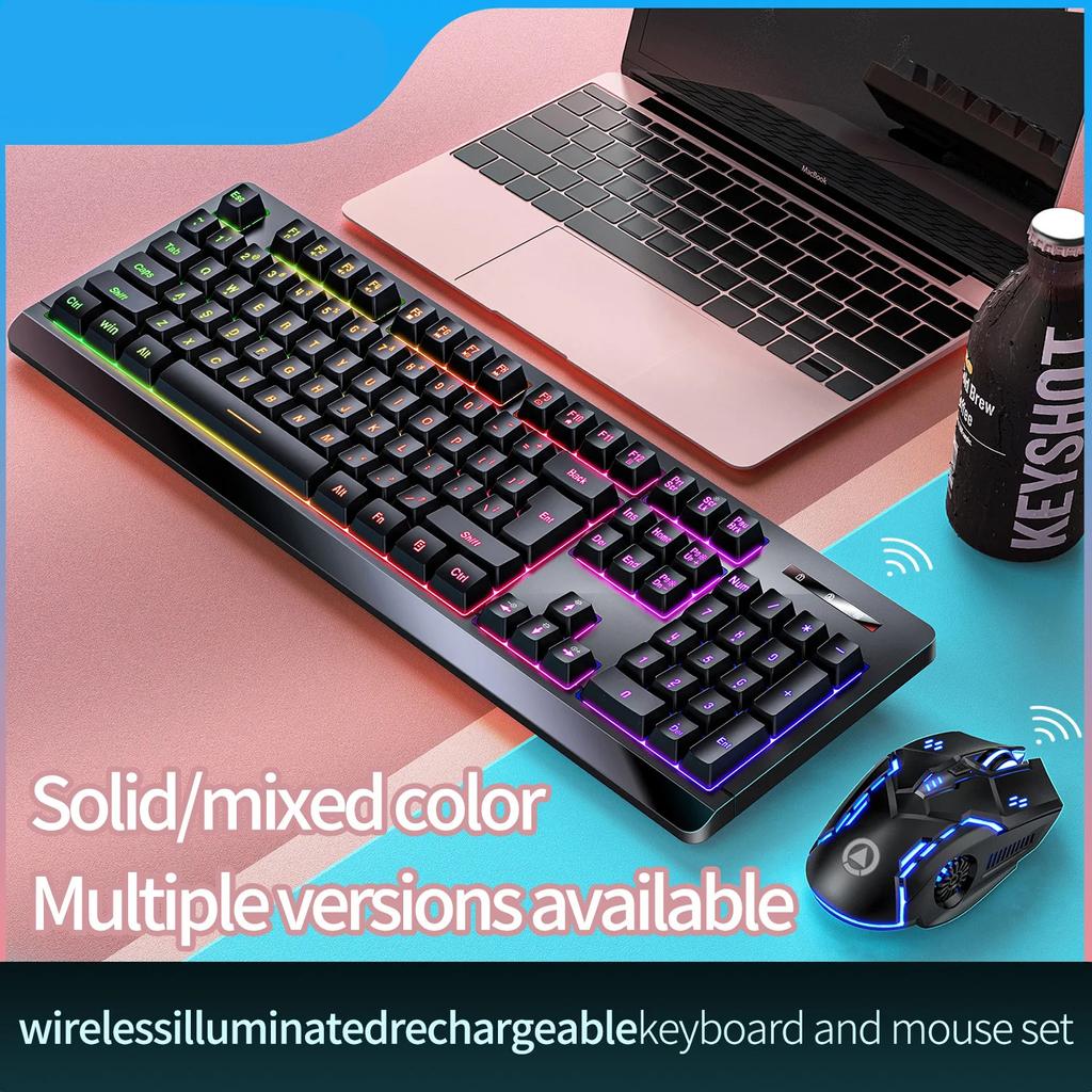 Wireless Keyboard Mouse Kit Rechargeable 2.4G 104 Keys Glow Backlight Gaming Keyboard and Mice Combos For Office Design Game