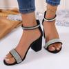 Fashion Heels Women Sandals 2024 Summer Sandal Fashion Square Low Ladies Elegant Dress High Heels Sandal Shoes Outdoor Casual Slides