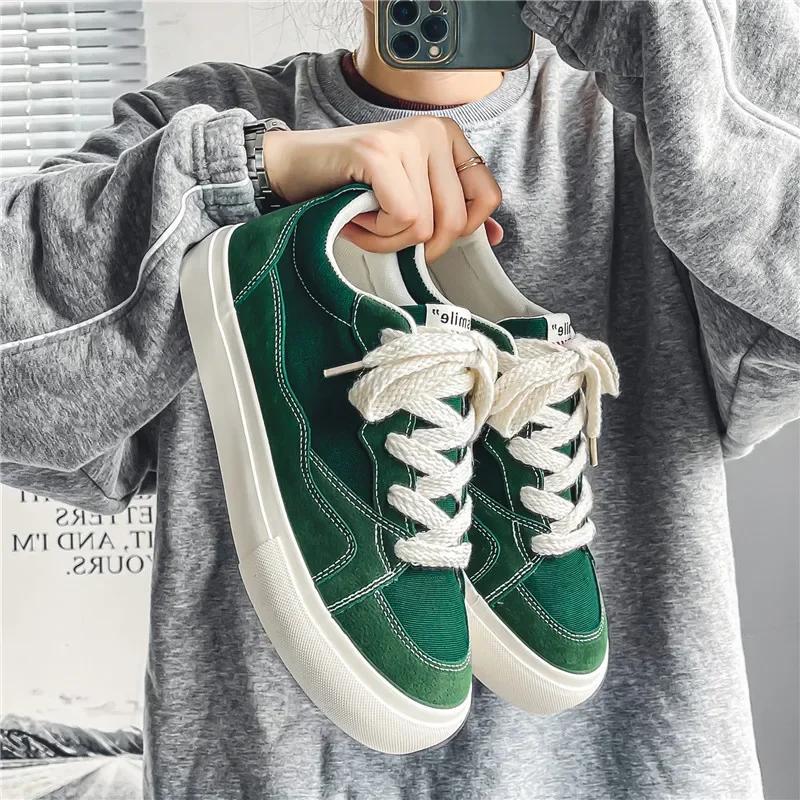 Male Canvas Shoes Patchwork Men's Sneakers Korean Style Comfortable Platform Shoes Men's Breathable Lace-Up Vulcanized Shoes