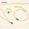 Высококачественный набор ожерелий из изумрудной титановой стали: Женский костюм-тройка в европейско-американском стиле с серьгами и браслетом