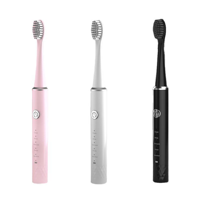 Серебряная портативная перезаряжаемая водонепроницаемая электрическая зубная щетка Sonic с 5 скоростями и мягкой щетиной для взрослых.