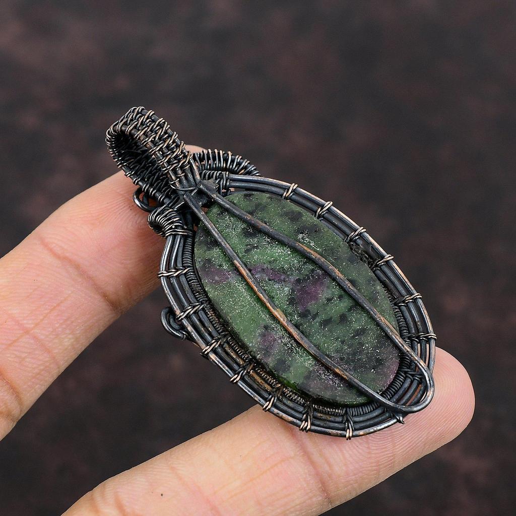 Ruby Zoisite Gemstone Pendant Copper Wire Wrapped Pendant Wire Wrap Ruby Zoisite Jewelry Handmade Pendant Unique Copper Jewelry Gift For Her
