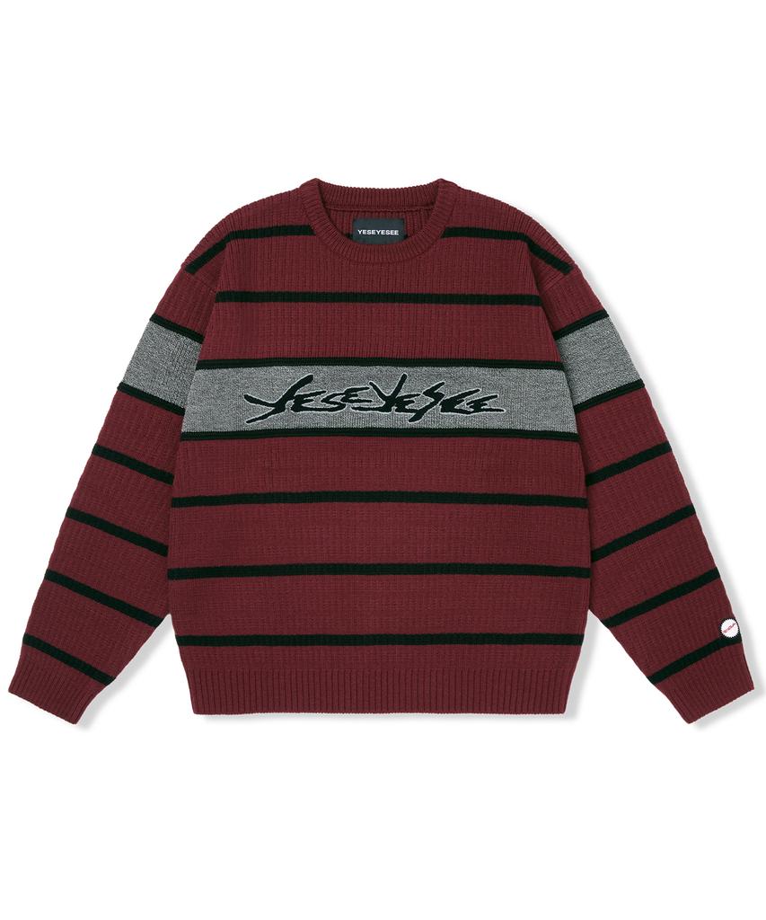 YESEYESEE Tenga X Y.E.S Stripe Knit Pullover Burgundy
