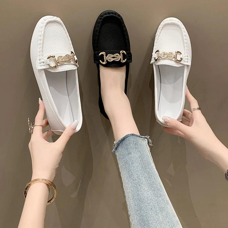 2024 брендовая женская обувь, лоферы, женские туфли на плоской подошве, модные повседневные туфли на плоской подошве с металлическими украшениями, лидер продаж, Zapatos с круглым носком на плоской подошве