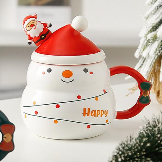 Рождественская керамическая кружка с крышкой и ложкой 480 мл Большая емкость Кофейная чайная кружка