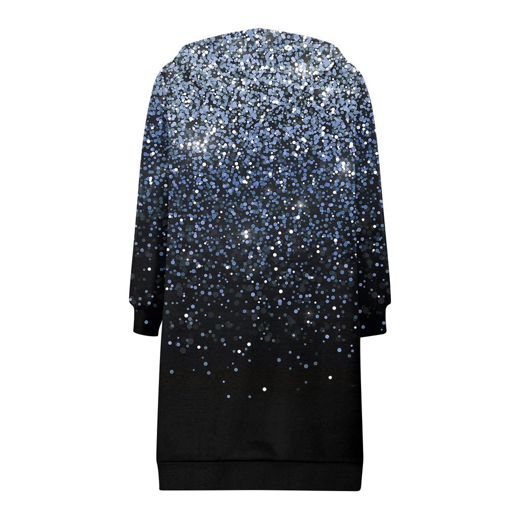 Women's Fashionable Printed Long Sleeved Drawstring Hooded Zipper Pocket Long Casual Sweatshirt Jacket