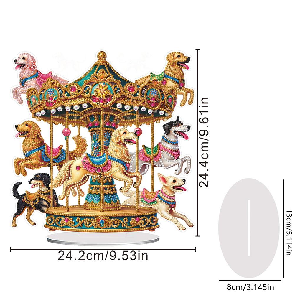 Acrylic 2D Flat Carousel Print DIY Desktop Diamond Art Kits Diamond Painting Desktop Decorations for Home Office Desktop Decor