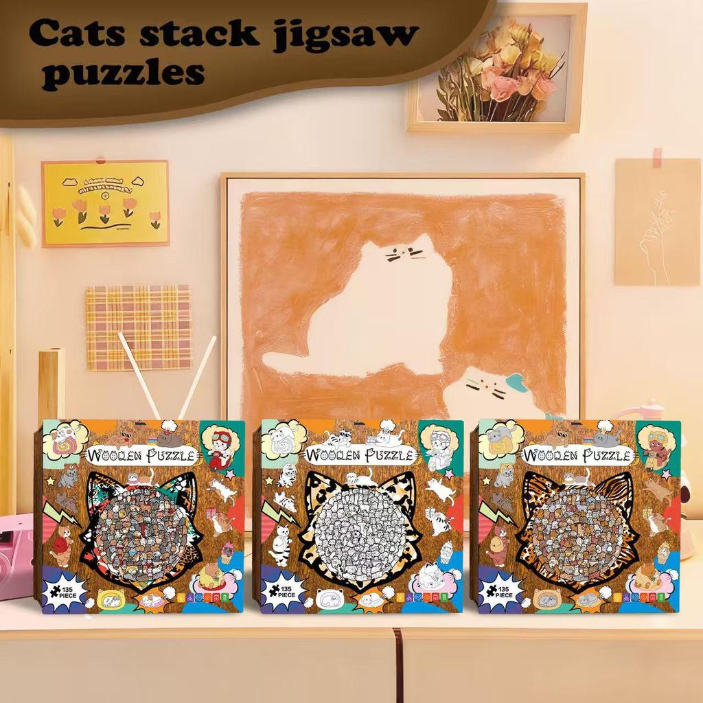 Забавная коллекция кошек Деревянная неровная jigsaw-головоломка - Развивающая игрушка для снятия стресса
