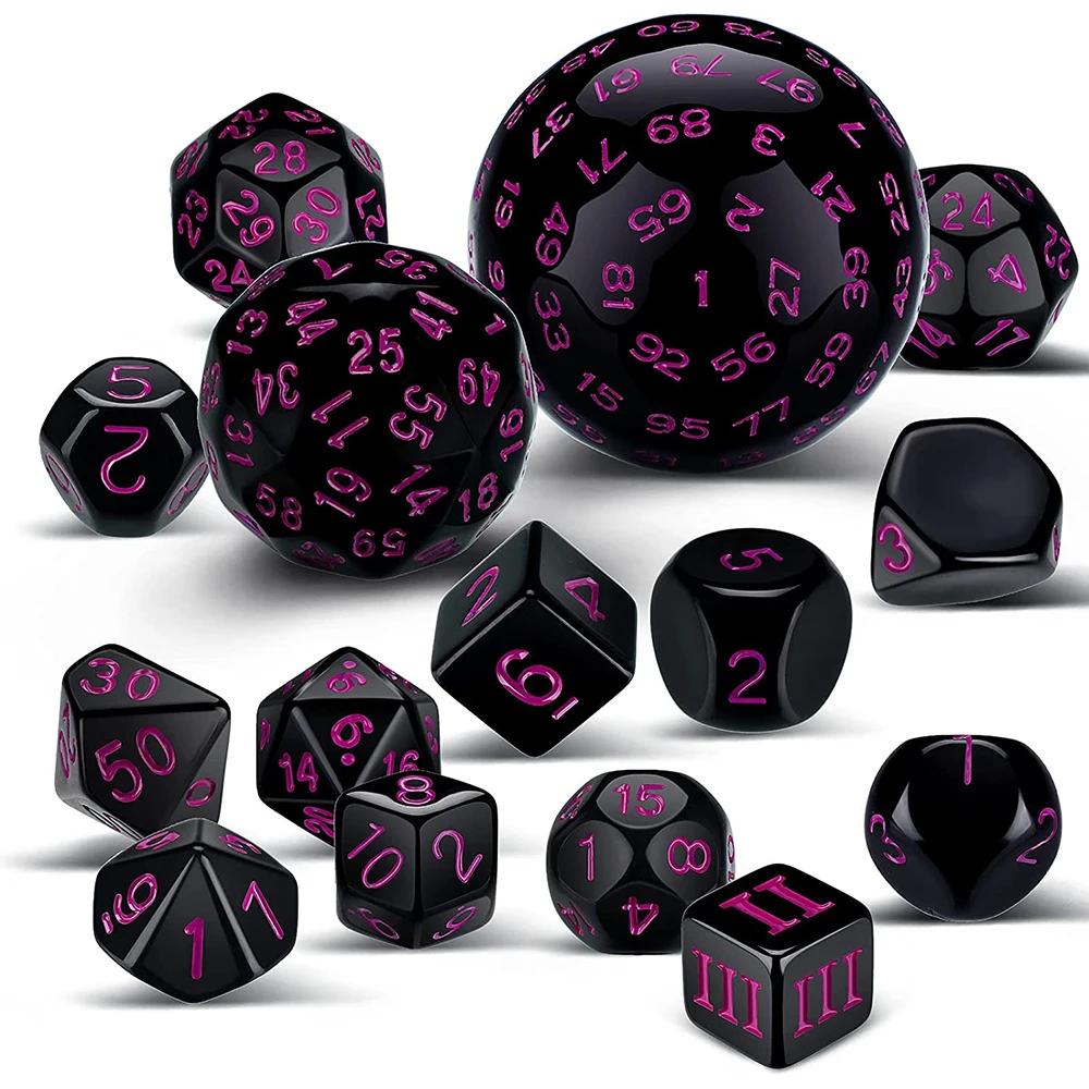 15 шт./набор многогранных игральных костей D3-D100 сферические RPG полные DND непрозрачные черные 100-гранные игральные кости ролевые настольные вечеринки настольная игра
