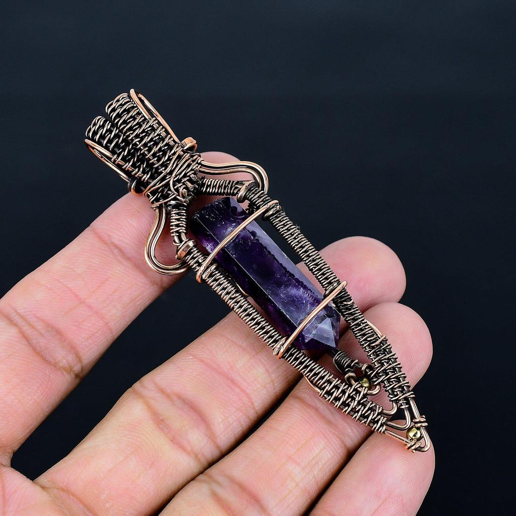 Sage Amethyst Pendant, Gemstone 999 Copper Wire Wrapped Jewelry Pendant, Handmade Jewelry Birthstone Pendant, Gift For Him