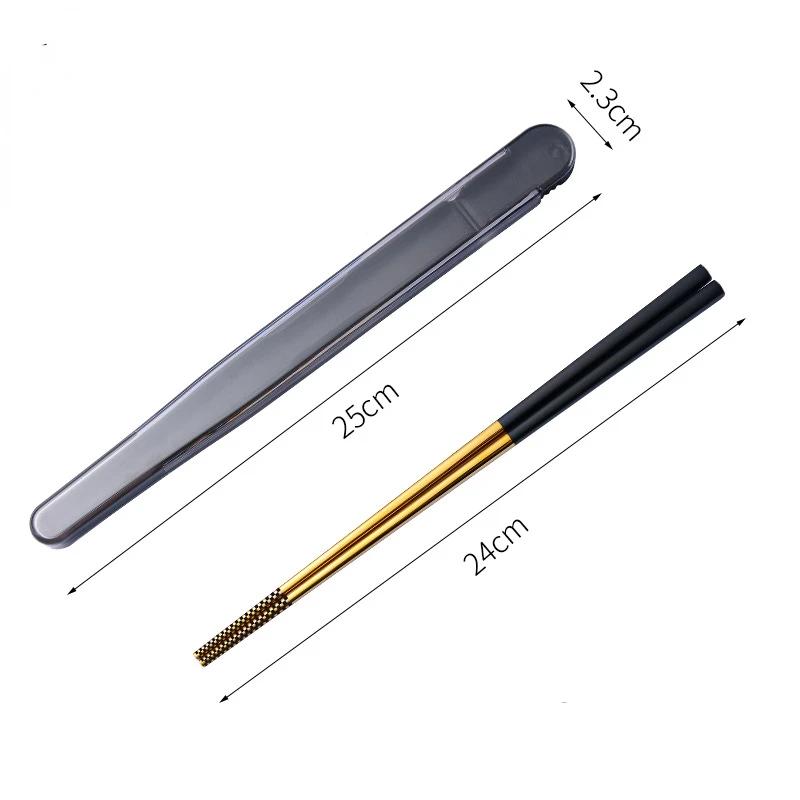 Stainless Steel Chopstick Lunch Tableware Travel Portable Chopsticks Folding Cover Storage Box Dinnerware Kitchen Accessories