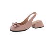Fashion 2025 Beige Heeled Sandals Women's Female Shoe Square Toe Black New Open Block Girls Bow Comfort Summer Low Closed Casual Sandal