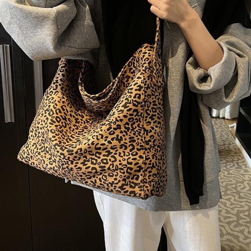 Vintage Maillard leopard print large-capacity tote bag women's new commuter shoulder armpit bag
