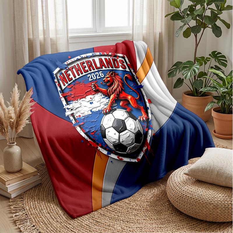 Netherlands Football Printed Flannel Blanket Skin Friendly Warm Decorative Throw for Indoor Couch Bed Daily Use