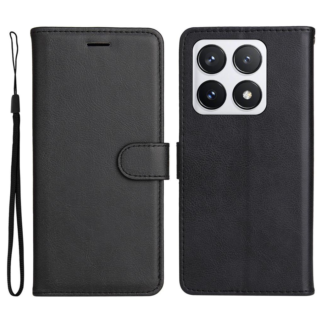 For Xiaomi 14T Pro Case Solid Color Leather Mobile Cover Wallet Stand with Strap