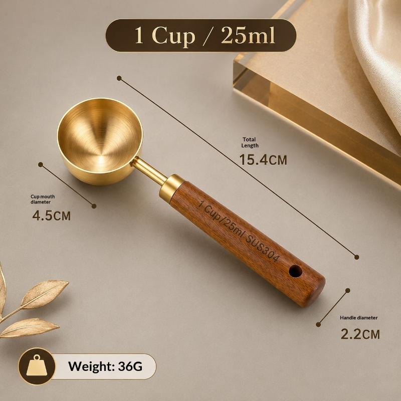 Rust Proof Coffee Measuring Spoons 304 Stainless Steel with Natural Wood Handle for Home Kitchen Brewing Baking