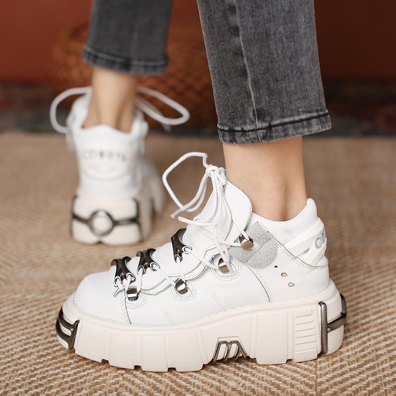Punk Platform Shoes Gothic Hot Girl Dark Muffin Seal Fan Same Style Sports White Shoes plus Velvet Fried Street Dad Shoes Women