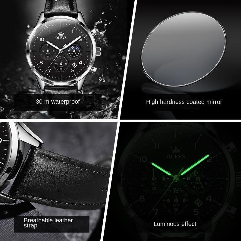 Новые лучшие мужские часы Многофункциональные деловые кварцевые светящиеся модные мужские часы