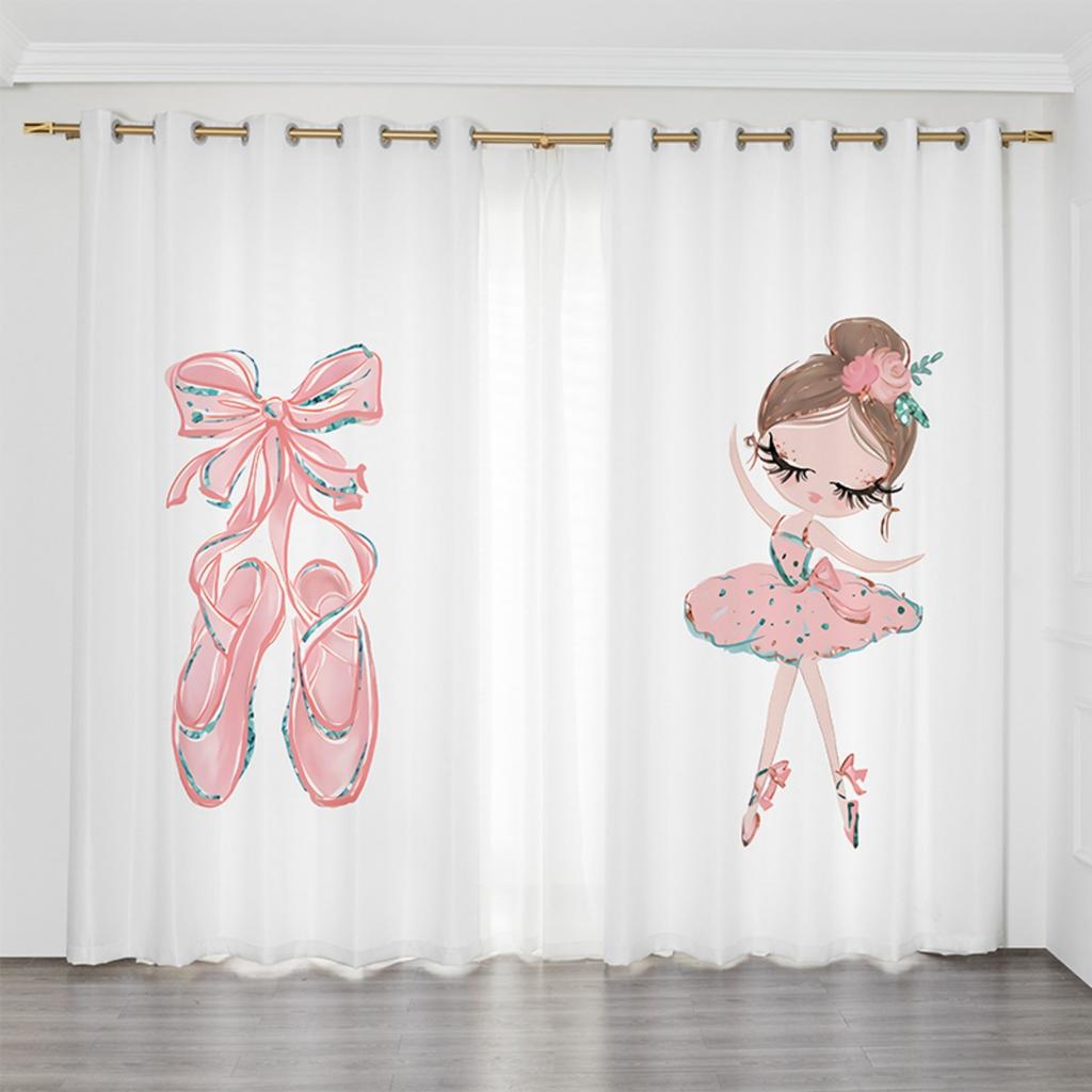 2-панельные шторы с розовым единорогом, шторы для девочек-балерин, детские шторы для спальни девочек, жалюзи на окна от пола до потолка, люверсы сверху