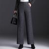Womens Thicken Wool Blended Straight Pantalones Womens Woolen Wide Leg Pants Elegant Fashion Baggy High Waist Warm Pantalon Fall Winter