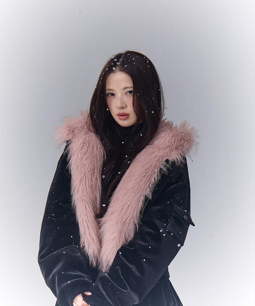 THETIS Faux Fur Two Tone Velvet Shirring Jacket_Tt5W005Bk