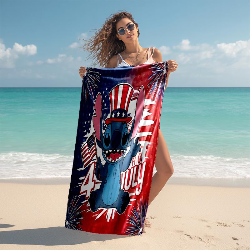 1pc Stitch Celebrates Independence Day Cartoon Quick Dry Microfiber Bath Towel for Swimming Surfing Camping Unisex Holiday. SJT720149