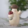 Wooden Mushroom Figurine Hand-Carved Mushroom Elf Holding A Balloon Rustic Tabletop Mushroom Decoration for Home Office Desk Shelf