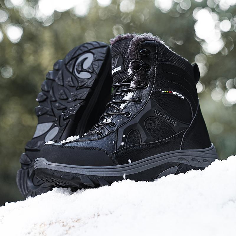 Thick Plush Lined Mens Winter Snow Boots Thick Platform Warm Non Slip Outdoor Waterproof Ankle Boots for Cold Weather Walking