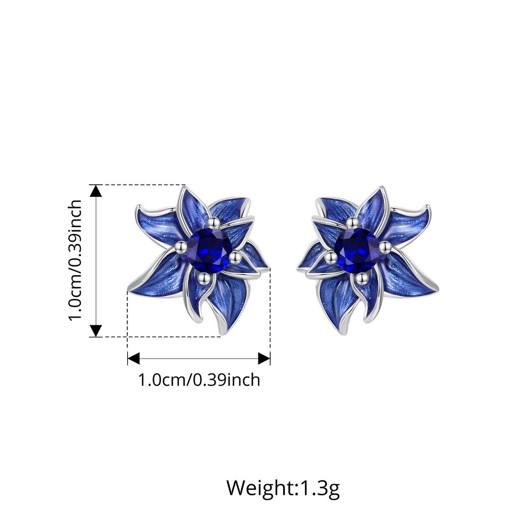WOSTU 925 Sterling Silver Vintage Blue Enamel Flower Open Rings Stud Earrings Pendant Necklace For Women Wedding Luxury jewelry