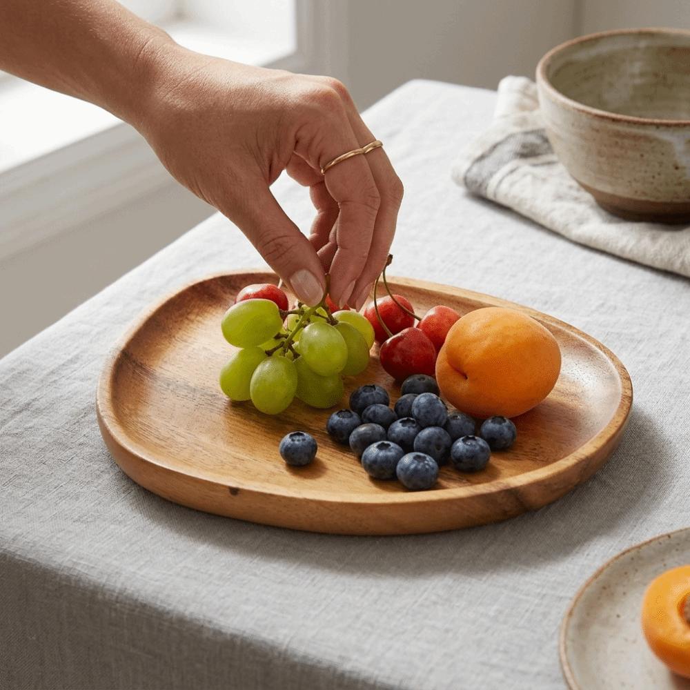 Wood Serving Tray Irregular Shape Food Platter Easy To Clean Storage Tray Dining Table