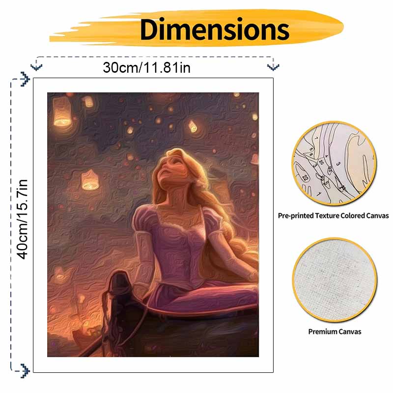 Disney DIY Oil Painting Art Painting Kit Rapunzel Floating Lanterns Home Wall Decor Handmade Gift Modern Aesthetic Romantic Room Art