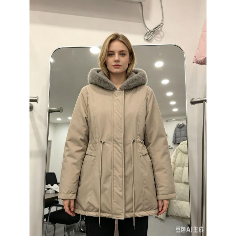 Womens Mid-length Parka Coat Faux Fur Hooded Winter Thick Warm Cargo Cotton Jacket