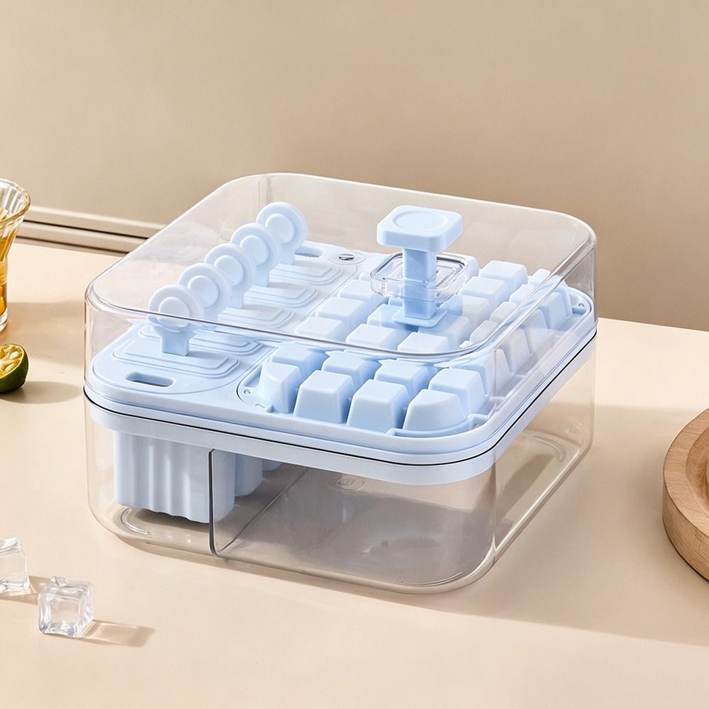 2-in-1 Press Ice Tray Box One-Touch Release Ice Maker Space Saving Ice Cream Mold Home Kitchen Use
