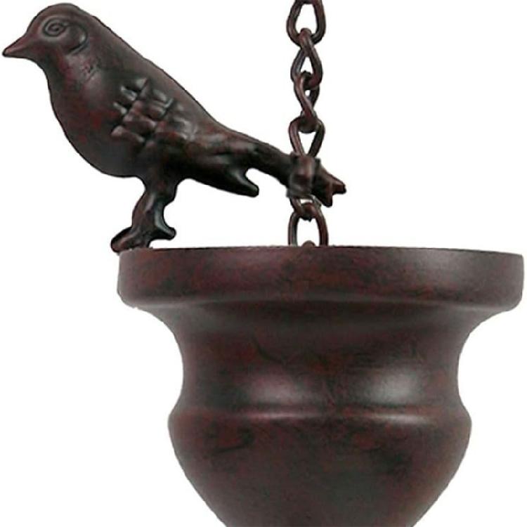 Garden Porch Rain Chain with Bird Figures, Metal Vertical Water Guide and Hook Gutter Alternative for Balcony Gazebo Home Use,