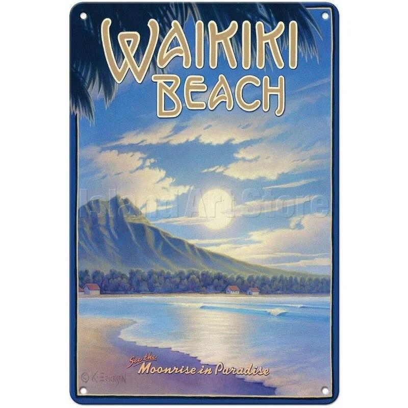 Винтажный пейзаж Гавайи Голландия Санторини Вениция Рим металлические жестяные вывески плакаты тарелка Настенный декор для баров мужская пещера кафе клубы