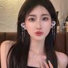 Retro Diamond-Set Fringed Flower Earrings, High-End Earbone Clips, Niche Design Earrings, Earclips, No Ear Piercings, Women