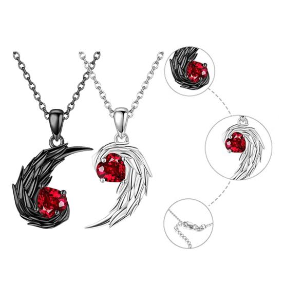 Feather Couple Necklace Red Rhinestone Feather Pendant Matching Necklace Valentine's Day Jewelry Gifts for Women Men