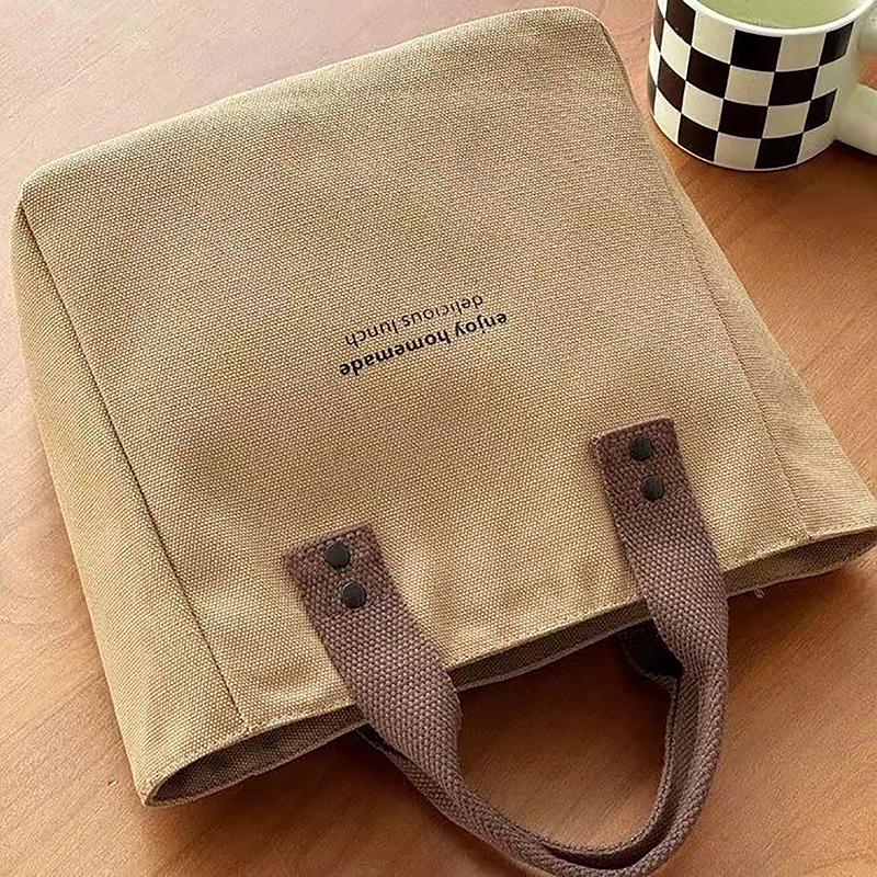 Solid Color Women Tote Bags Portable Reusable Canvas Shopping Bag Large Capacity Lunch Bags