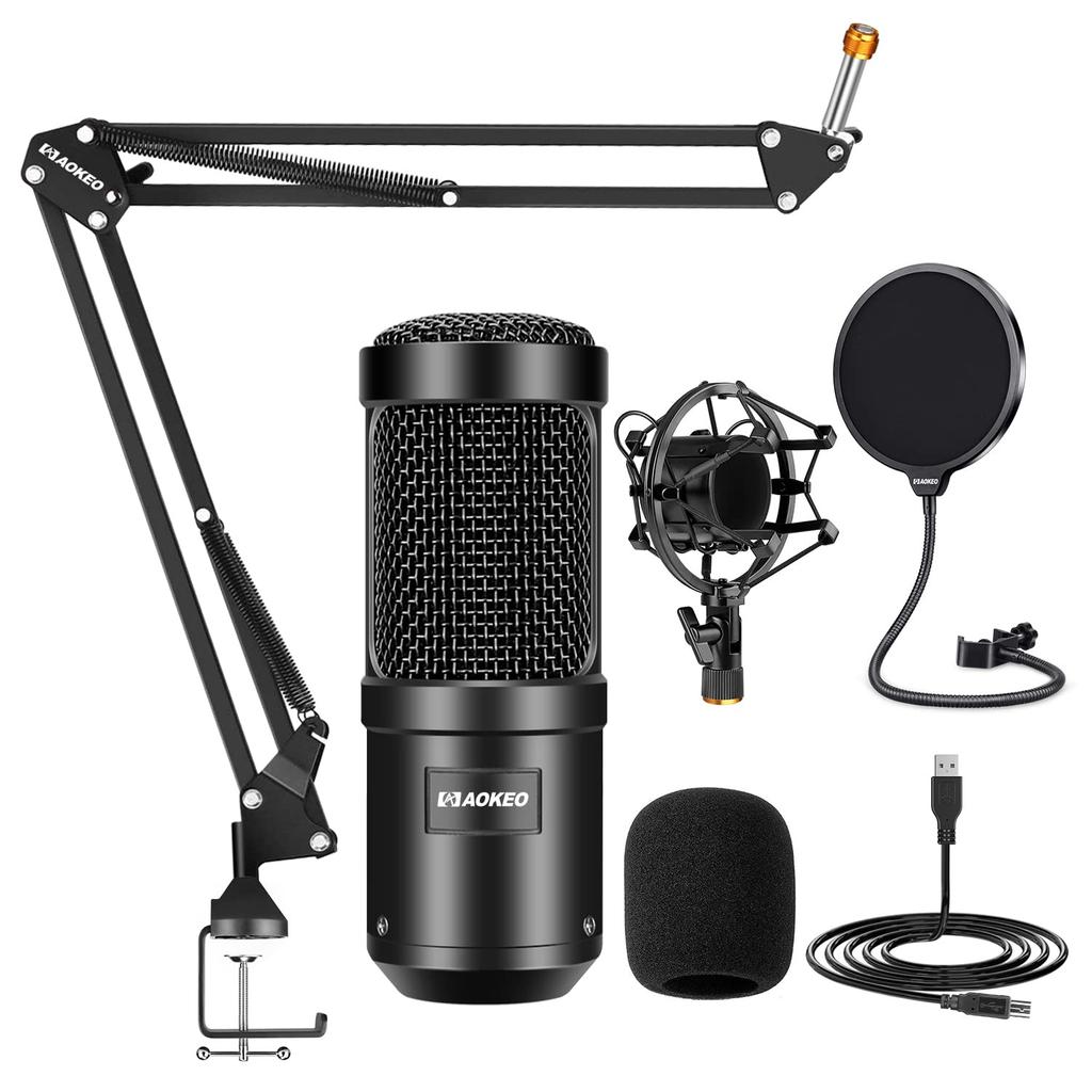 Aokeo USB Microphone Condenser Microphone PC Microphone Microphone Set Pop Guard and Arm PC Microphone Applicable Recording Live Game Commentary Work