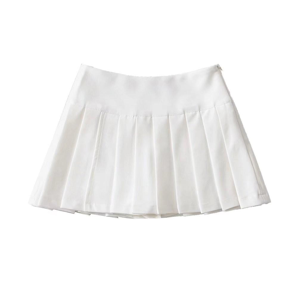 Split Pleated Skirt Women Summer High Waist A-line Slim Mini Skirt Grey Preppy Tennis Vintage Korean Casual