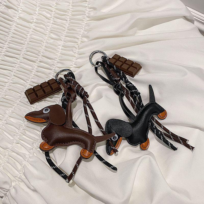 Yogodlns PU Leather Dachshund Bag Pendant Creative Hangbag Bag Accessory Cute Backpack Hanging Charm Gift