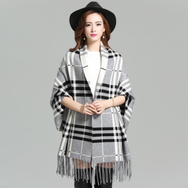 Женская двухсторонняя шаль, шарф, двойное назначение, утолщенная бахрома с длинными рукавами, кашемировая смесовая куртка-накидка