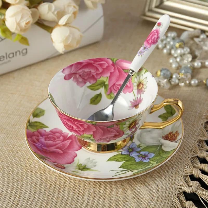 Bone China Coffee Cup Spoon Saucer Set English Afternoon Tea Cup Coffeeware 170ml Porcelain Cup and Saucer for Coffee