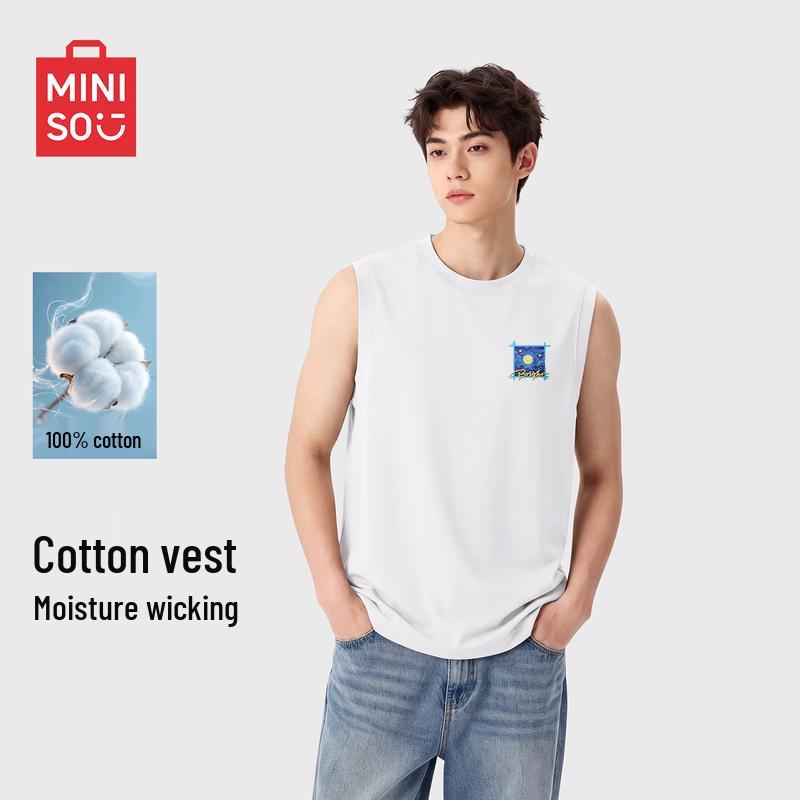 MINISO Мужская майка из чистого хлопка без рукавов