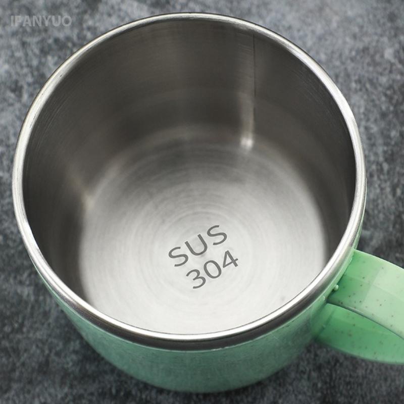 Stainless Steel Wheat Straw Element Cup Portable Double Wall Heat-insulating Coffee Tumbler Household Anti-scalding Drinking Mug