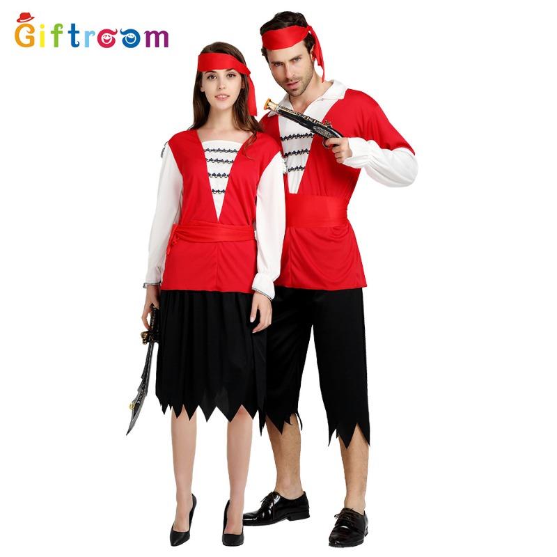 Western Halloween Character Parody Party Pirate Costume Female Red Black Dress Headband Pirate Costume