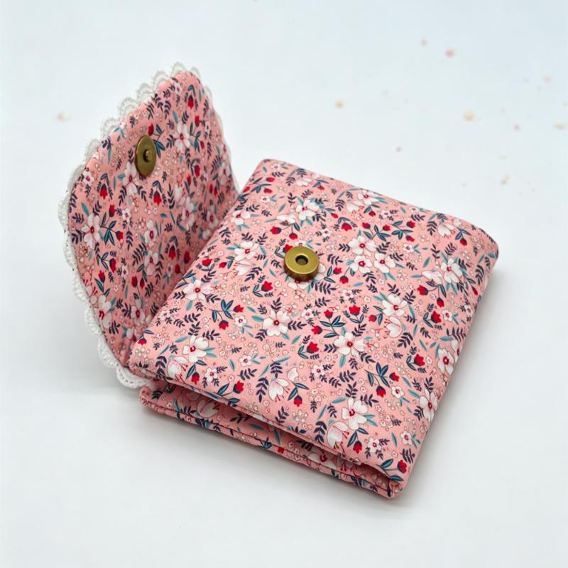 Reusable Period Storage Pouch Cute Floral Lace Bow Sanitary Pad Bag Lightweight Privacy Organizer for Travel Daily Use