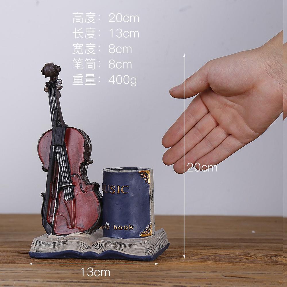 Vintage Saxophone and Violin Pen Holder, Retro Music Theme Resin Craft for Desk Decor, Unique Office Organizer Gift